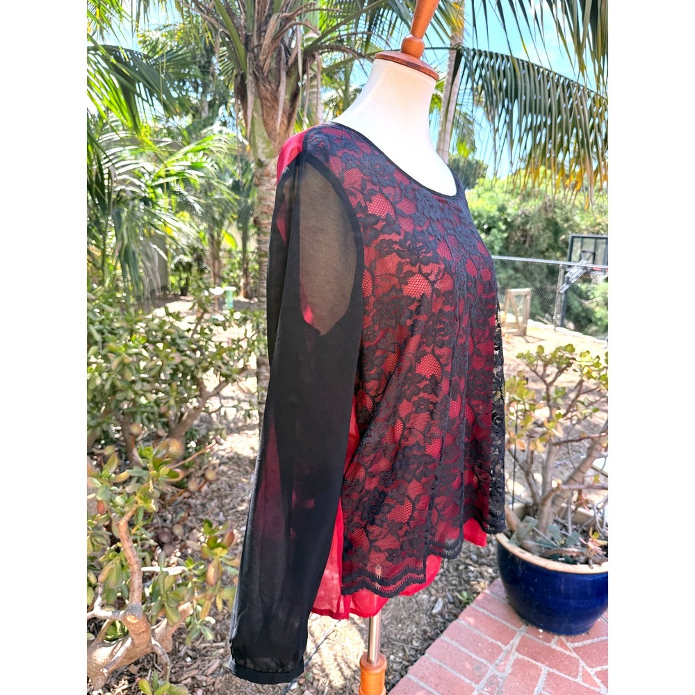 The Limited Sheer Maroon Top Womens XL Whimsigoth Black Romantic Lace Y2K Vamp